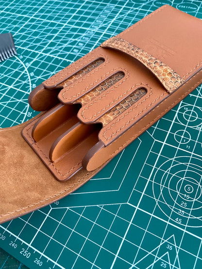 Custom Brown Cowhide And Snake Skin Pen Case