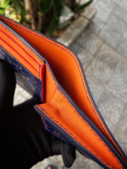 Custom Navy Blue Lizard Mix Gold Wallet with Coin Pocket