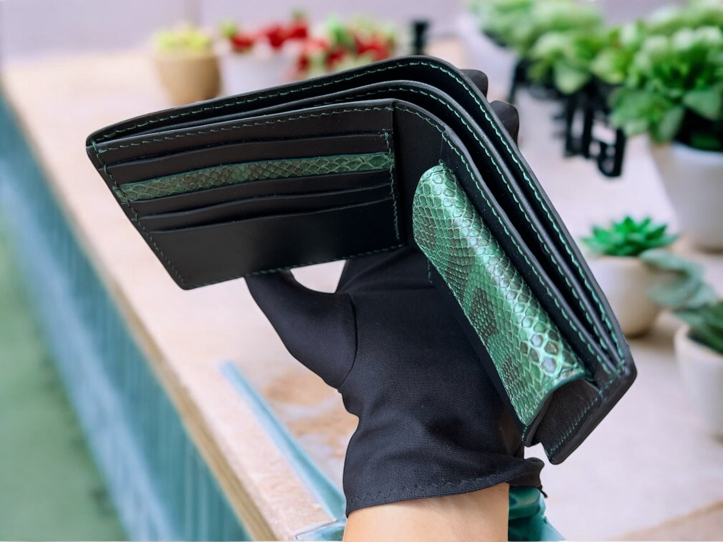 Green Python Wallet With Coin Pocket