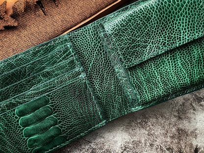 Custom Green Ostrich Leg Wallet with Coin Pocket
