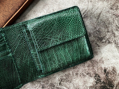 Custom Green Ostrich Leg Wallet with Coin Pocket