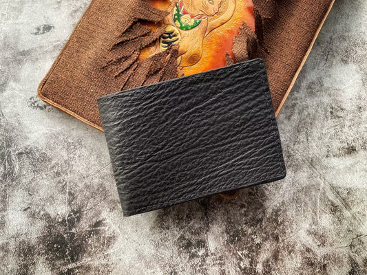 Minimalist Black Shark Skin Leather Wallet