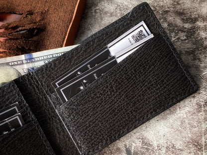 Minimalist Black Shark Skin Leather Wallet