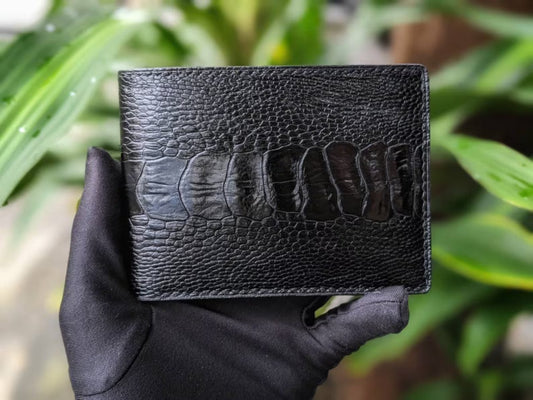 Black Ostrich Leg Leather Wallet