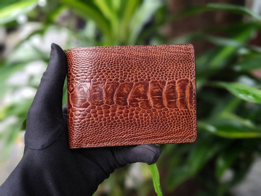 Brown Ostrich Leg Leather Wallet