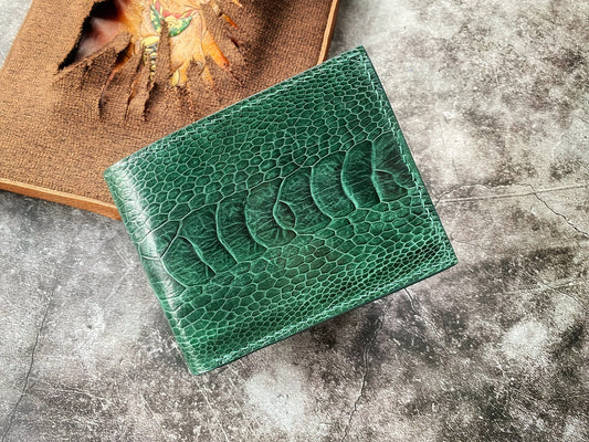 Green Ostrich Leg Leather Wallet