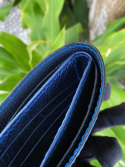 Custom Black And Navy Blue Ostrich Leg Leather Wallet
