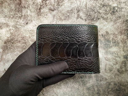 Custom Black And Green Blue Ostrich Leg Leather Wallet