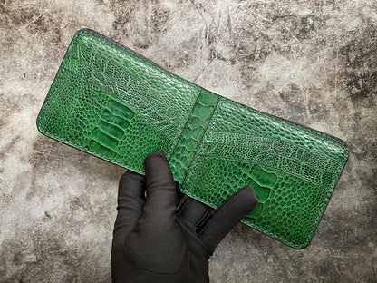 Custom Black And Green Blue Ostrich Leg Leather Wallet