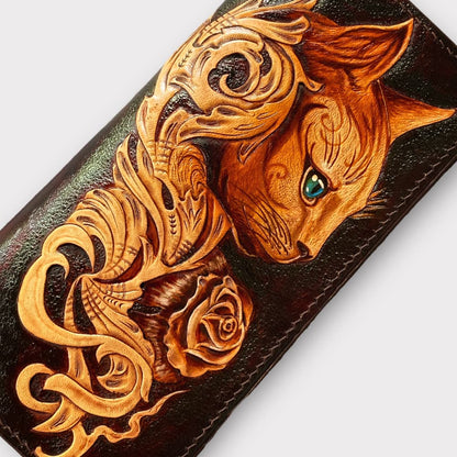 Custom Cat Hand-Carved Long Wallet