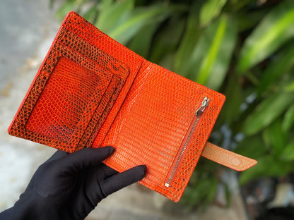 Custom Orange Lizard Leather Passport Wallet