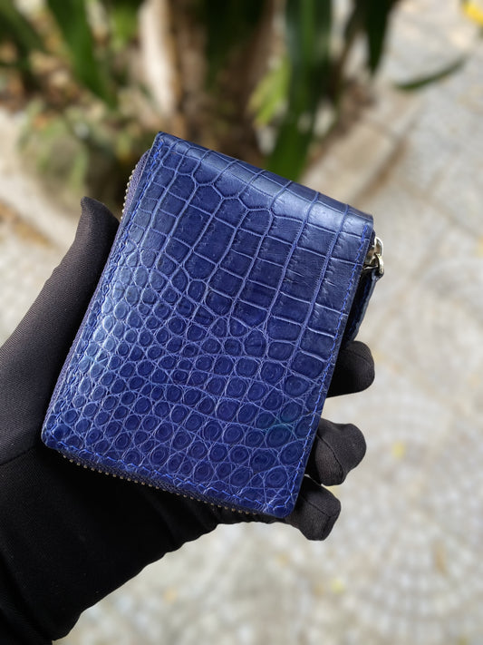 Navy Blue Alligator Zipper Wallet