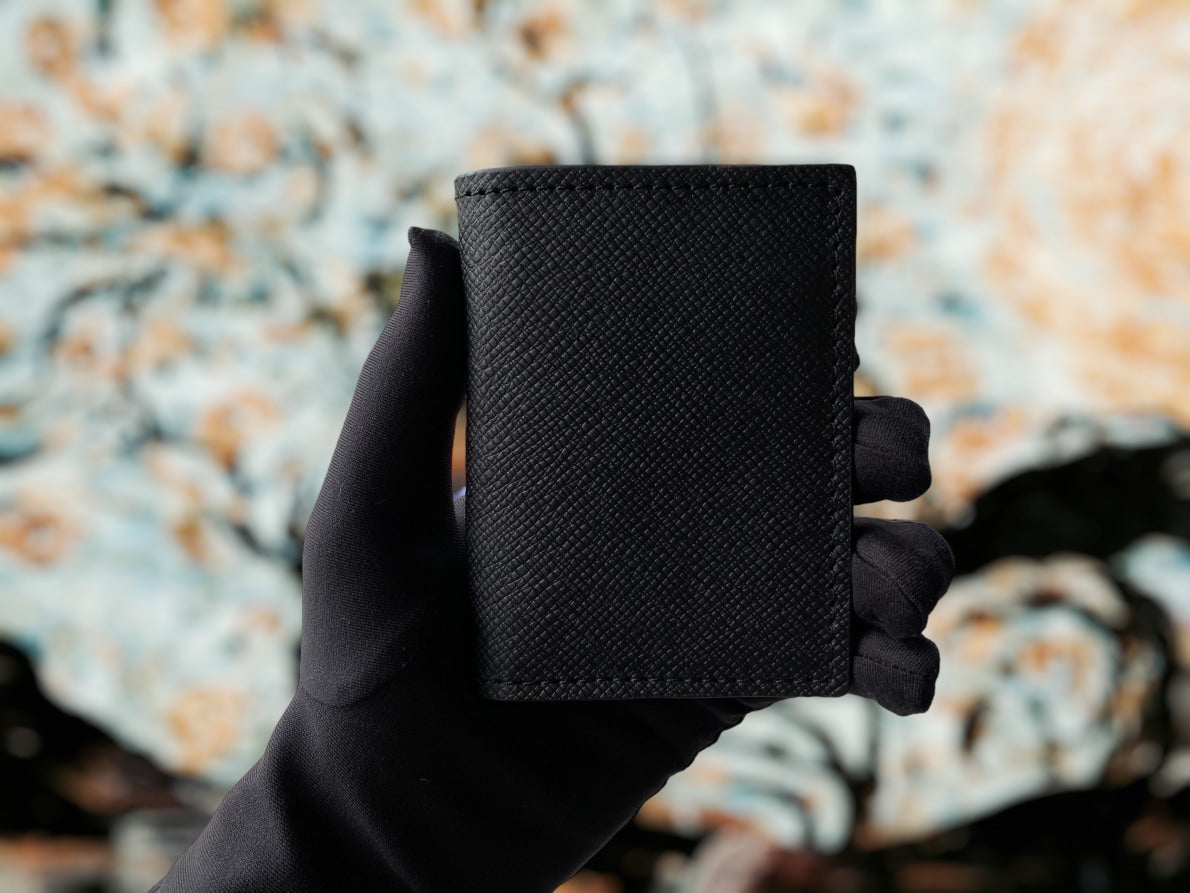 Custom Minimalist Black Cowhide Card Holder - Bifold Card Case