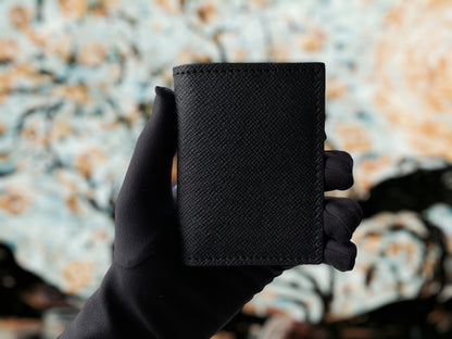 Custom Minimalist Black Cowhide Card Holder - Bifold Card Case