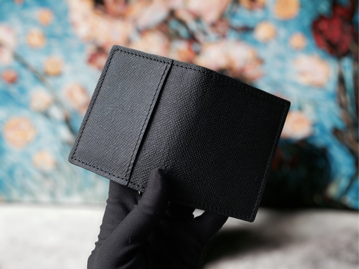 Custom Minimalist Black Cowhide Card Holder - Bifold Card Case