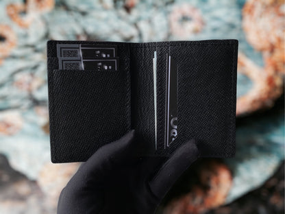 Custom Minimalist Black Cowhide Card Holder - Bifold Card Case