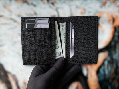 Custom Minimalist Black Cowhide Card Holder - Bifold Card Case