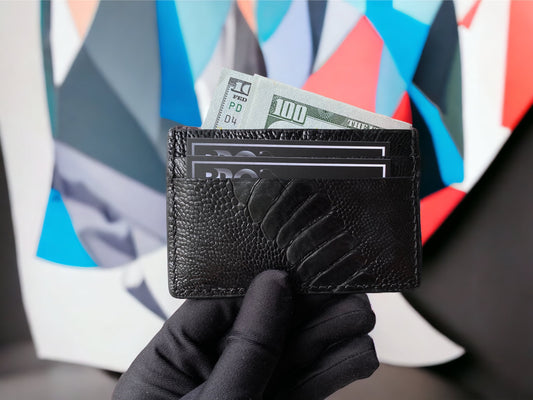 Custom Black Ostrich Leg Card Holder