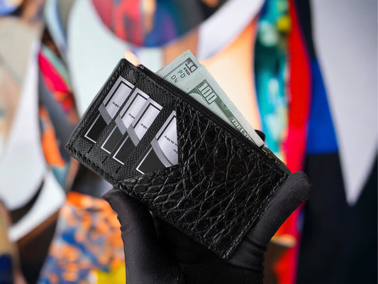 Custom Black Alligator Zipper Card Holder