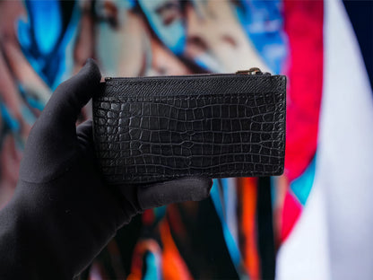 Custom Black Alligator Zipper Card Holder