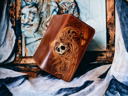 Custom Hand-Carved Eagle & Skull Long Wallet