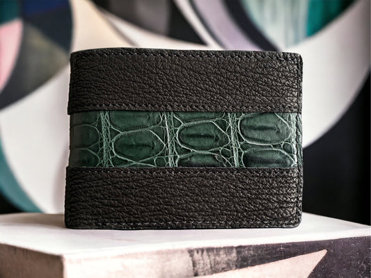 Custom Black Shark Skin & Alligator Men Wallet