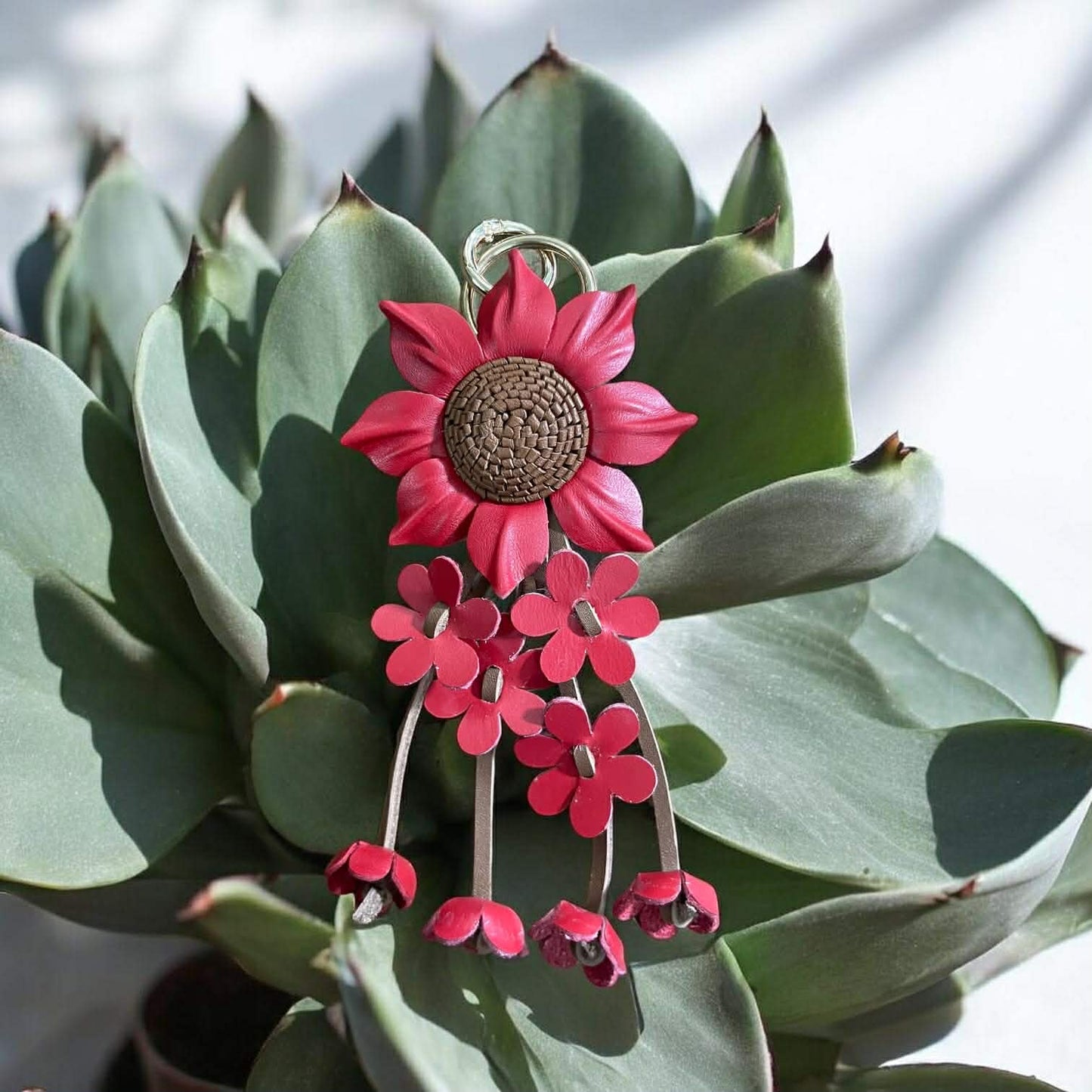 Keychain Floral Leather Charm