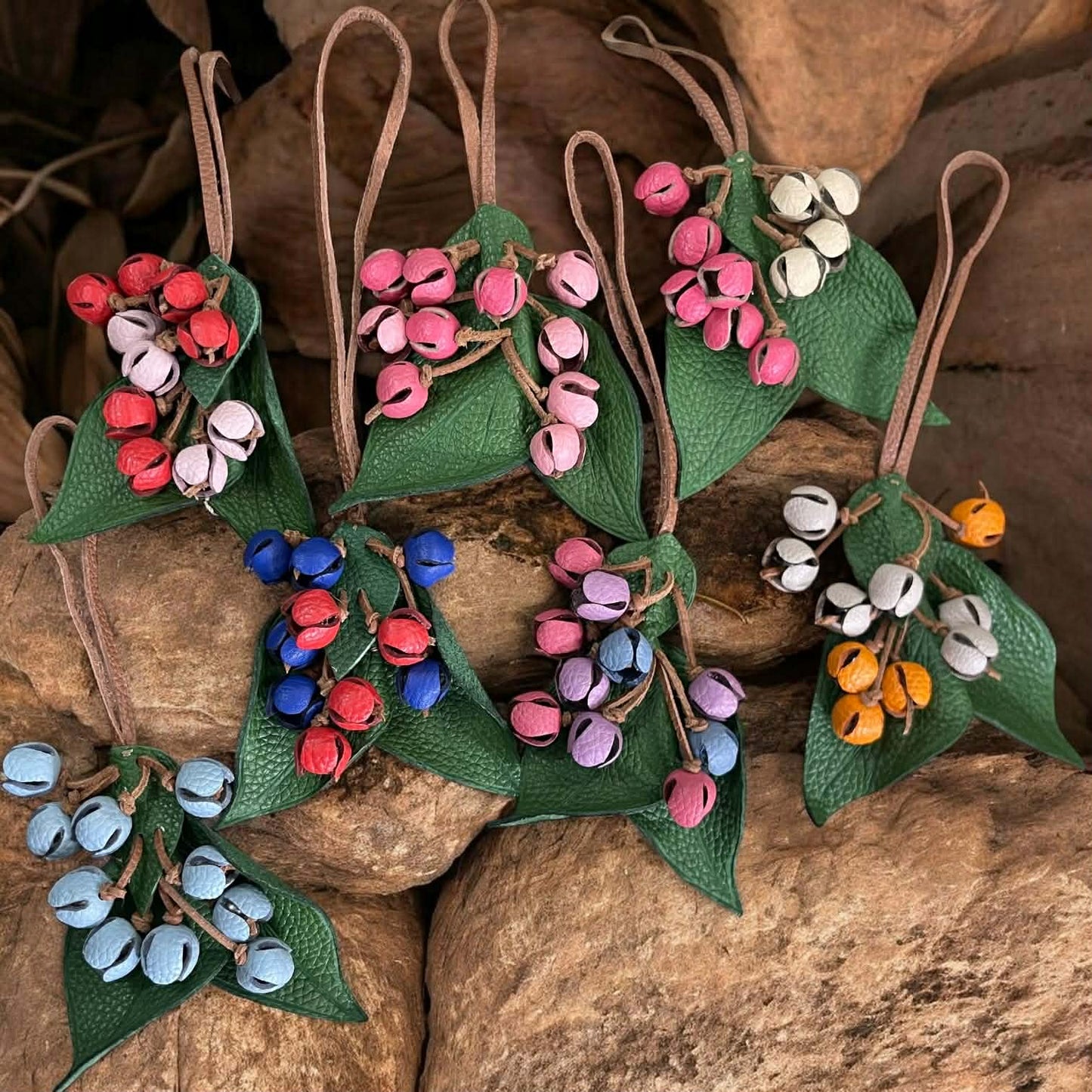 Keychain Berry Cluster Leather Charm