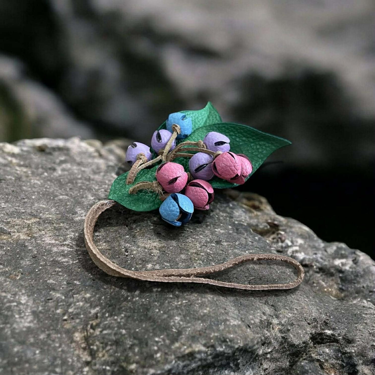 Keychain Berry Cluster Leather Charm